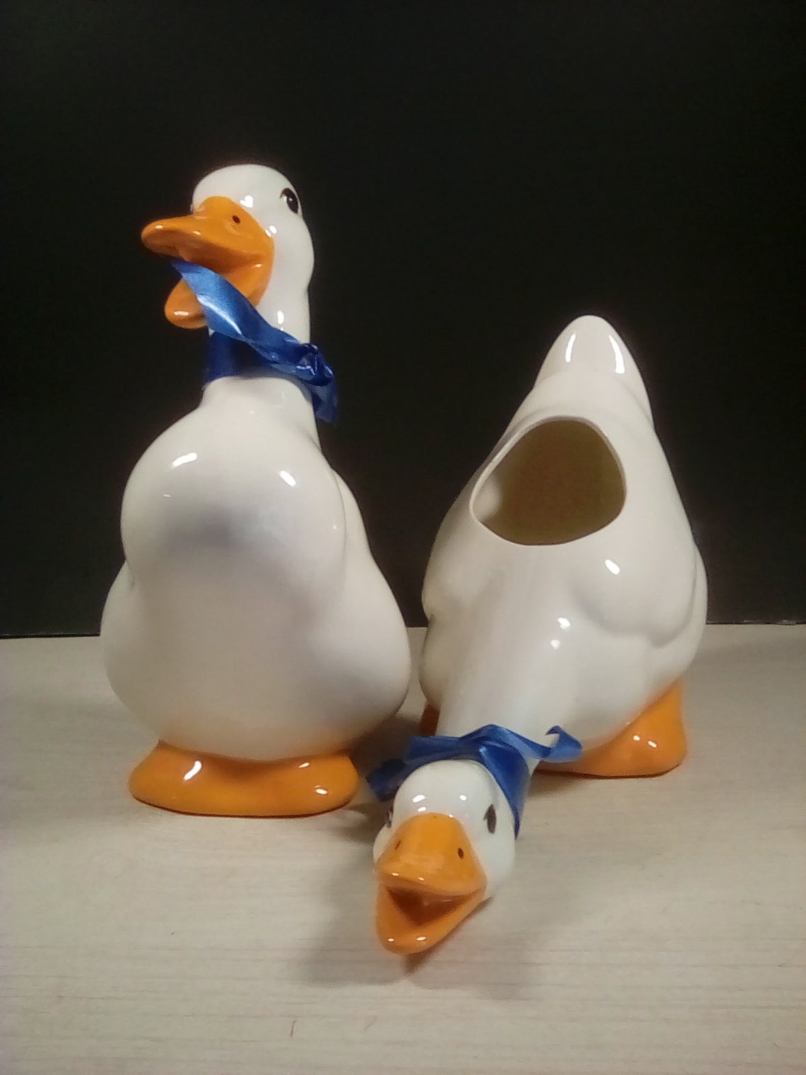 2 white ceramic quacking ducks planter Etsy