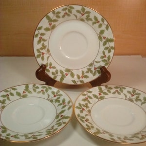 Rare find Legendary by NORITAKE Holly &Berry Gold set of 3 saucers