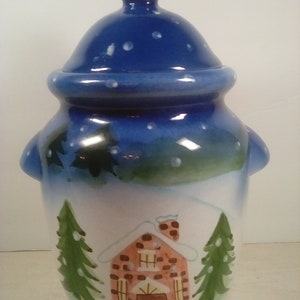 Blue Ceramic Christmas Cookie Jar