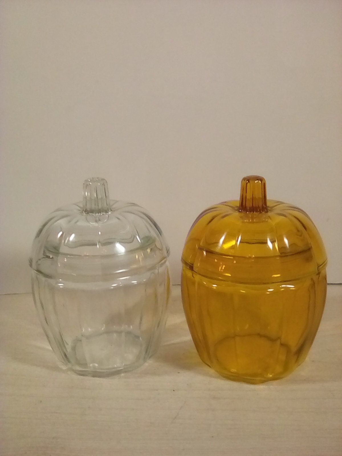 2 small glass pumpkin Jar/Canister | Etsy