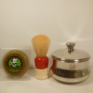 Peerless Shaving brush ,Apollo silver bowl with lid and shave soap