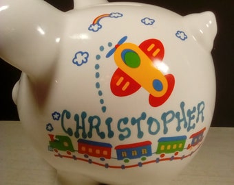 Large piggy bank with the name Christopher