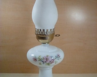 Milk glass floral Hurricane electric table lamp