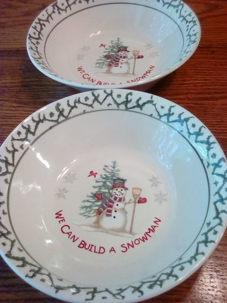 We can build a snowman stone ware set of 2 large bowls
