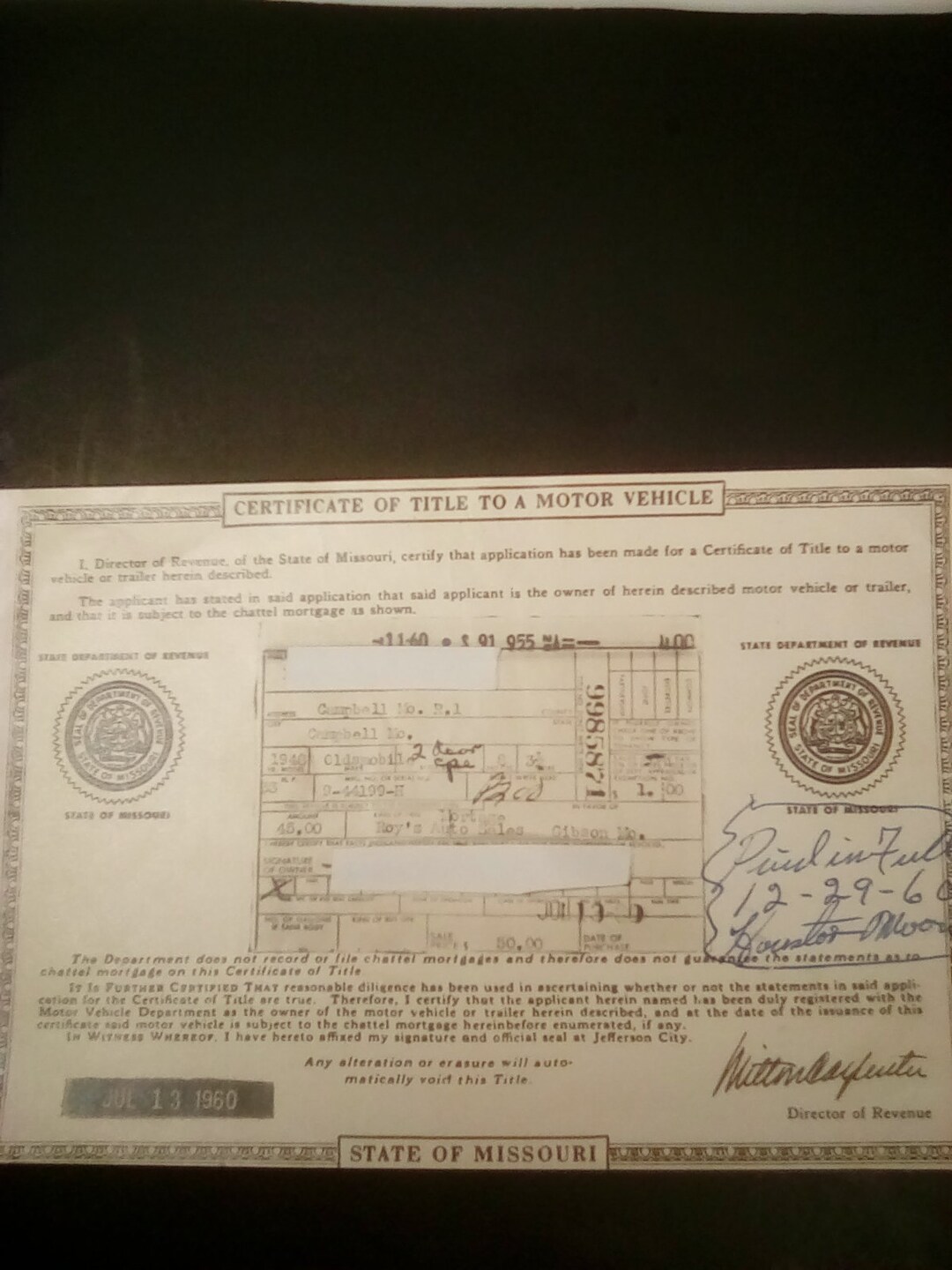 Car Title Vintage Historical Document 1948 Oldsmobile - Etsy