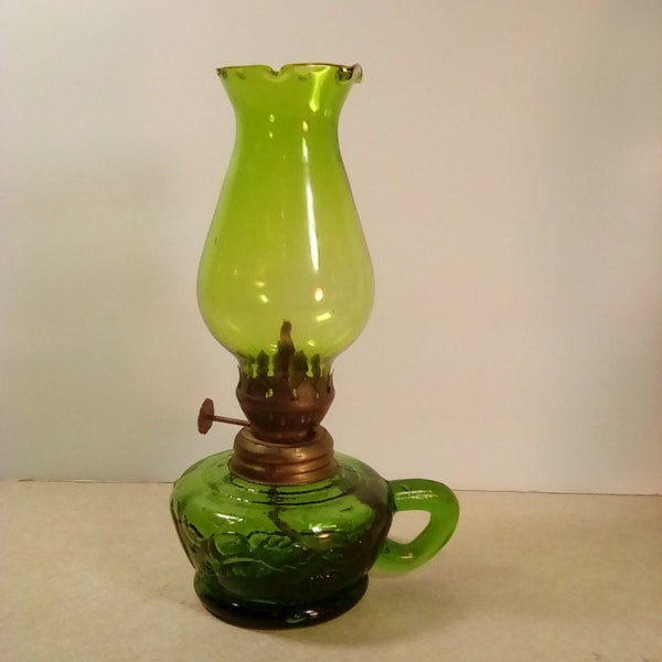 Beautiful Vintage small Emerald green color glass Oil/ kerosene lamp