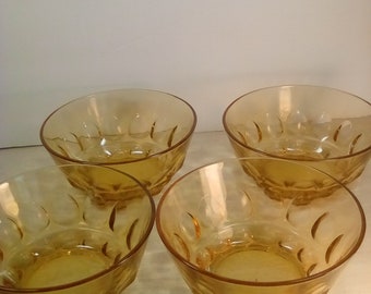 Amber Glass Dessert Set 7 Bowls Hobnail Pattern