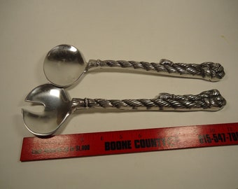 Set of 2 Nora metal rope design spoon & fork salad utensils