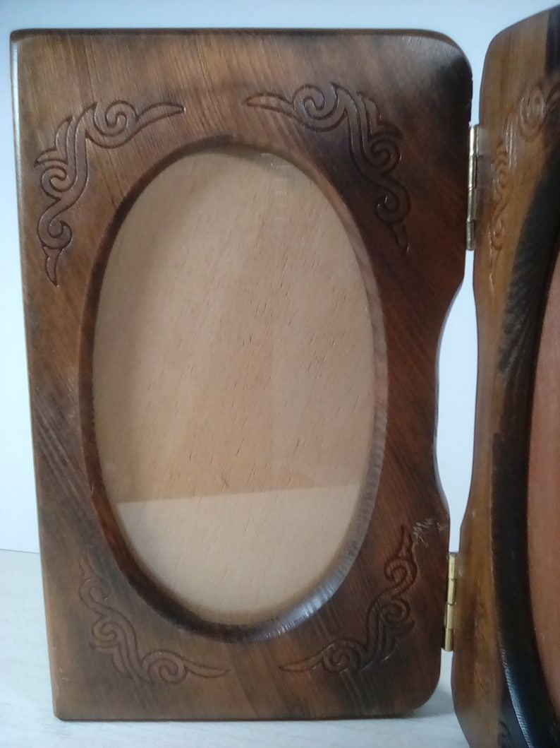 vintage wooden double bifold photo frame
