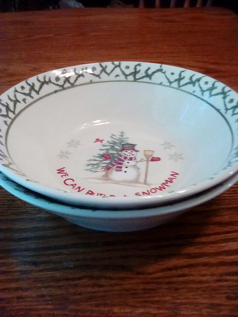 We can build a snowman stone ware set of 2 large bowls