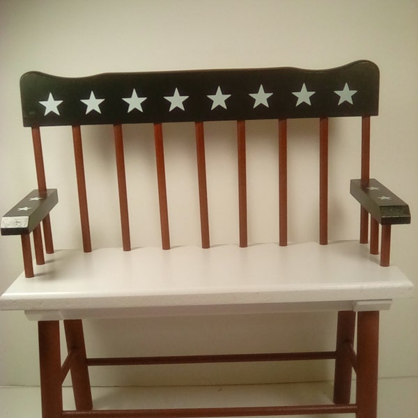 Large Patriotic Red white and blue  wood doll bench