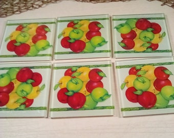 6 Glass Apple coasters