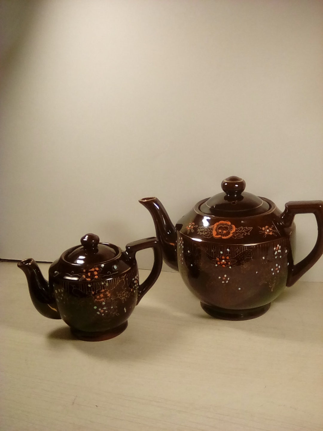 2 Dark Brown Tea Pots With Raised Dots Etsy