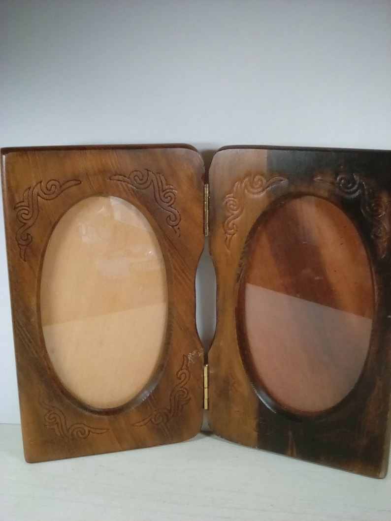 vintage wooden double bifold photo frame