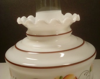 Milk Glass hurricane floral round replacement shade with frosty chimney