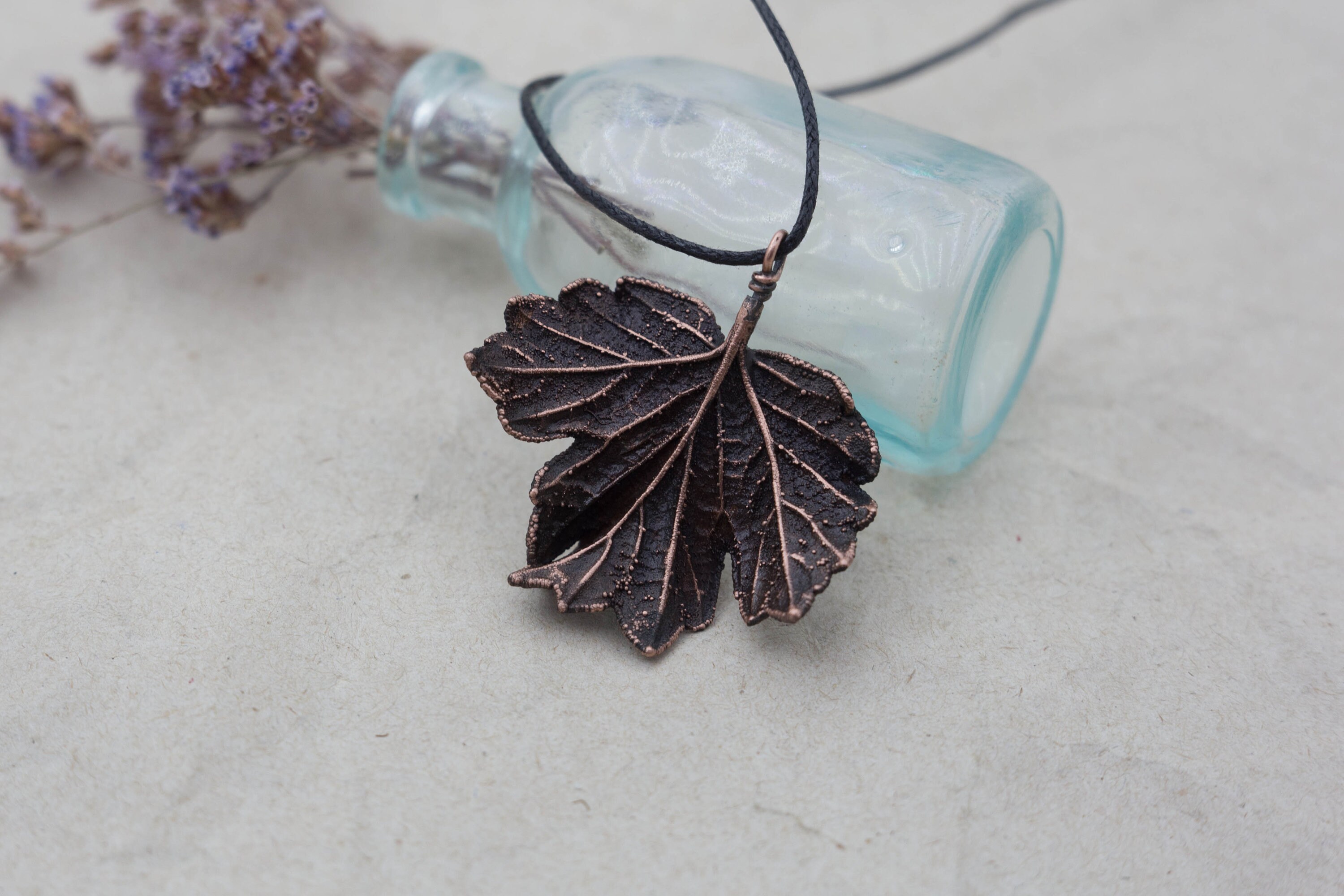 Electroformed copper leaf necklace Woodland pendant Witch Etsy
