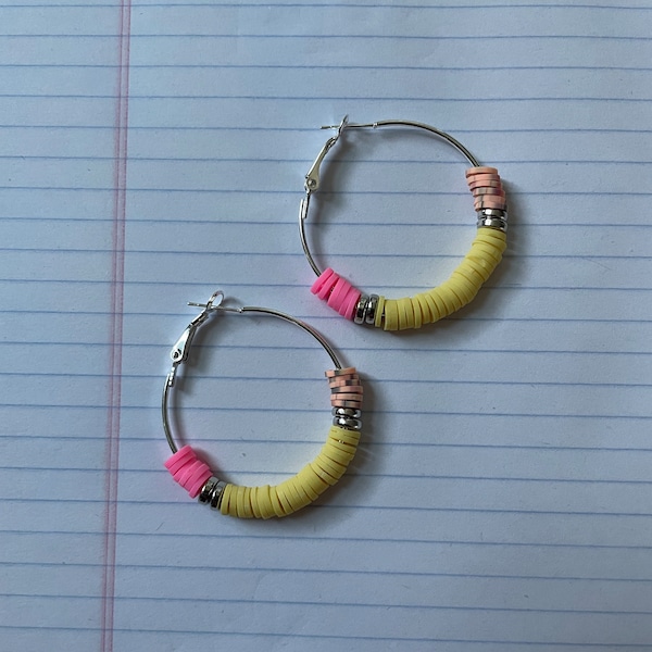 Pencil Hoop Earrings-Clay beads- Teacher Gift