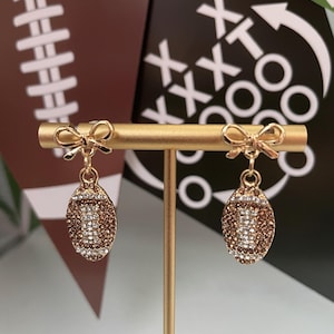Bow & Football -stud charm earrings GOLD OR SILVER
