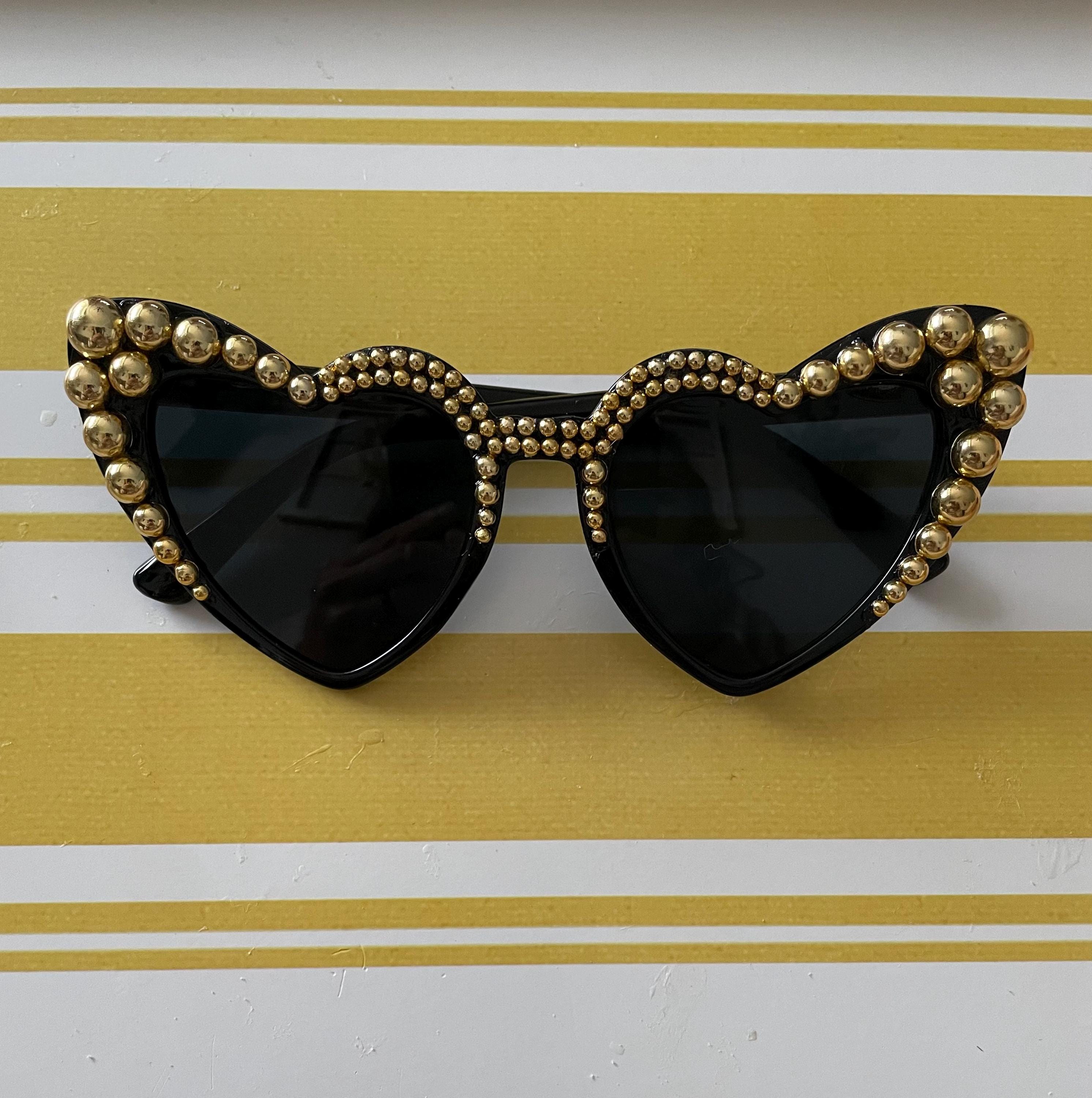 Black Gold studded Heart shaped sunglasses