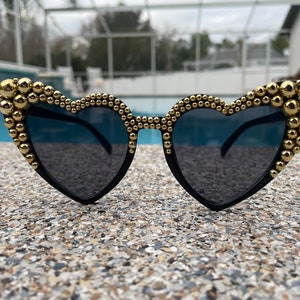 Black & Gold studded Heart shaped sunglasses