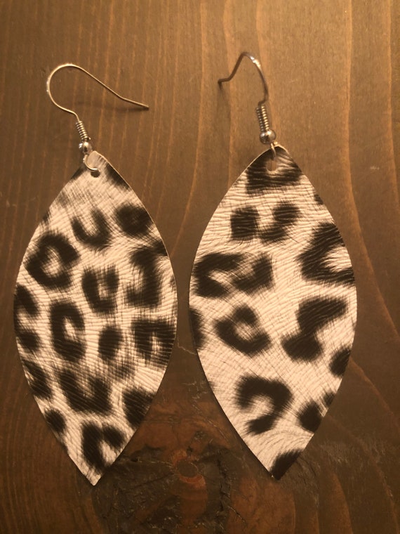 White Leopard Print Faux Leather Earrings - Leopard Faux Leather Earrings White Leopard Print Faux Leather Earrings - Leopard Faux Leather Earrings