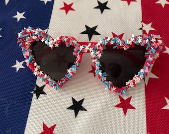 Red White & Blue Sprinkles - 4th of July - heart shaped sunglasses