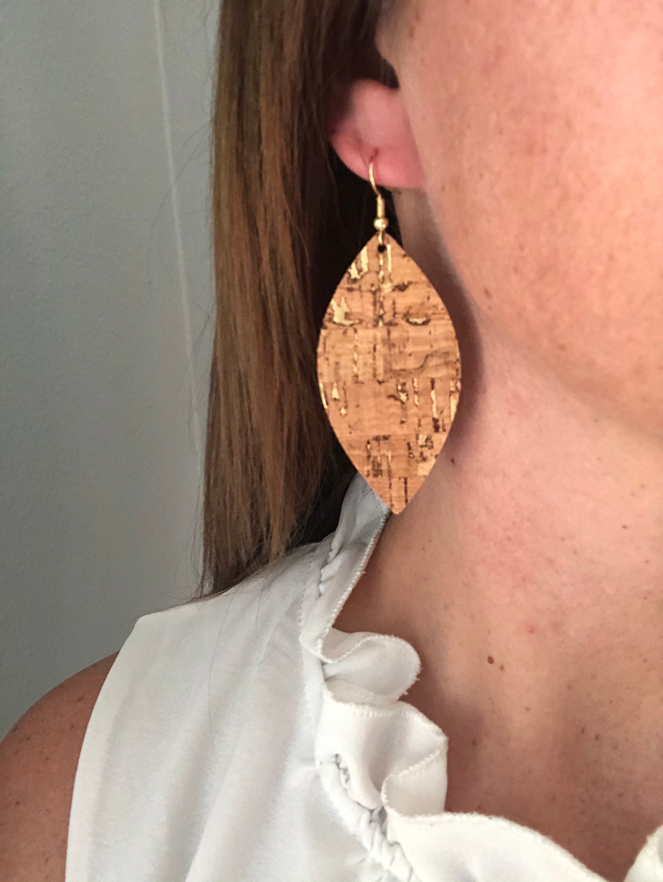 Cork leaf earrings