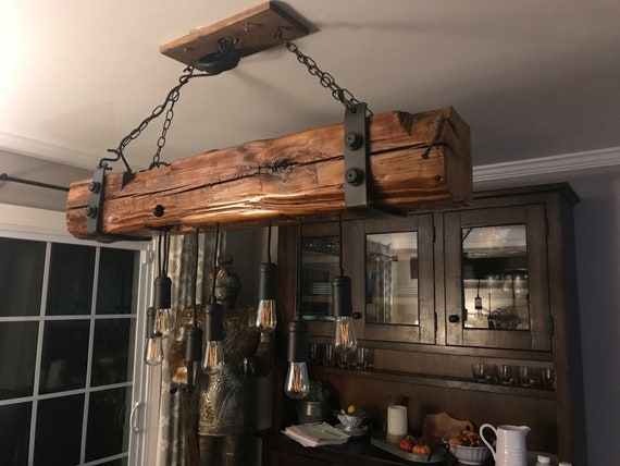 Hand Hewn Reclaimed Barn Wood Beam Light Fixture Chandelier