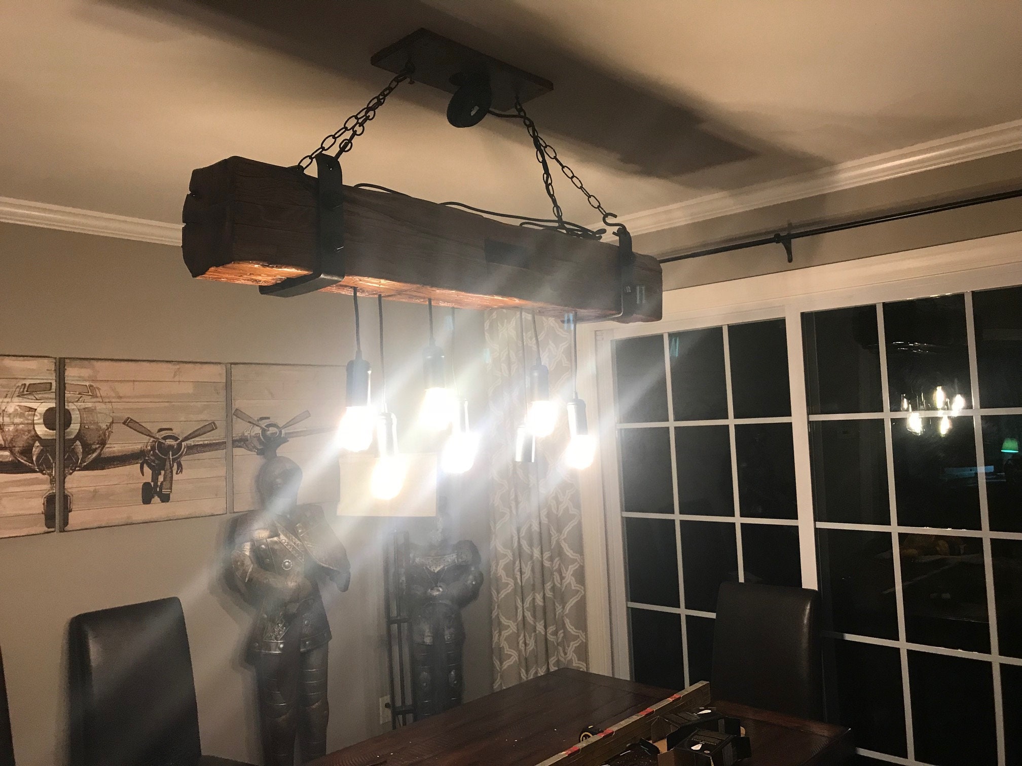 Hand Hewn Reclaimed Barn Wood Beam Light Fixture Chandelier Etsy