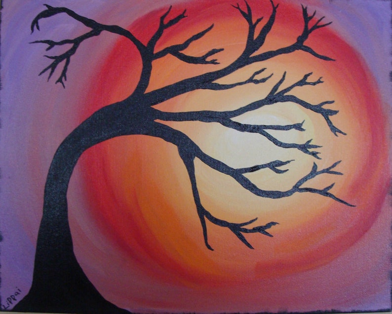 Tree Painting Gothic Art Silhouette Painting Original Etsy