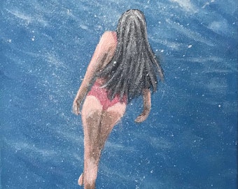 Swimmer Painting, Ocean, Lake, Pool, Girl Swimmer, Woman Swimming, Swimming Lessons, Wall Art