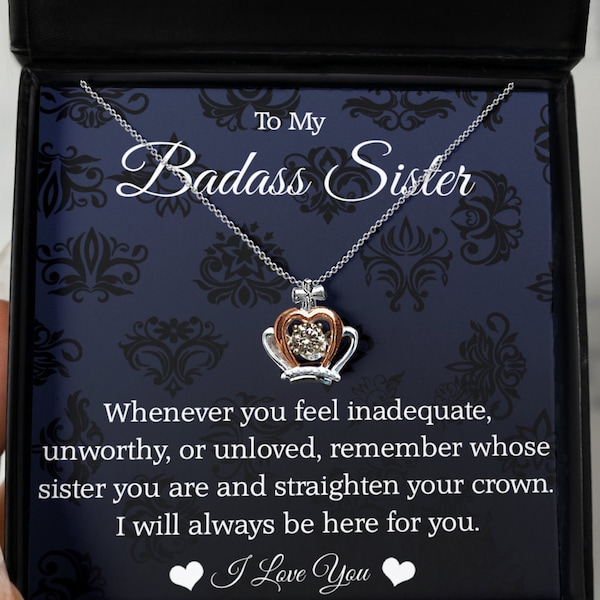 To My Badass Sister Gift For Sister Birthday Luxe Crown Necklace Gift Set