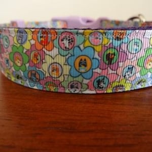 Bluey & Friends on Flowers, Adjustable Dog Collar, 25mm Wide