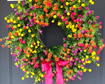 Multicolored Summer and Spring Door Wreath, Colorful Wreath, Farmhouse Wreath, French Country Wreath, Country Window Wreath
