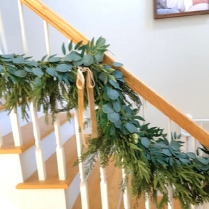 Artificial Cedar and Norfolk Pine Garland, Winter Garland for Stairs, Holiday Garland for Mantle, Christmas Garland, Real Touch Garland