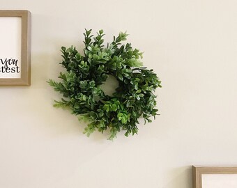 Small Farmhouse Wreath, mini greenery wreath, Cabinet Wreath, Candle Wreath Holder, Window Wreath, Boxwood Wreath, Wreath for Chairs