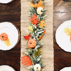 Fall Greenery Pumpkin Garland, Thanksgiving Harvest Garland for Mantel, Pumpkin Table Decor , Maple Leaf Garland, Fall Garland for Mantel