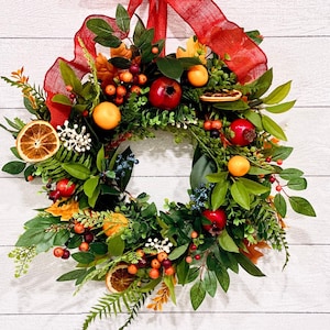 Handmade Williamsburg Style Fall Wreath: Pomegranate, Orange & Berry