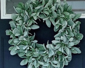 Lambs Ear Wreath for Front Door, Farmhouse Greenery Wreath,  Small Wreath Farmhouse, Year Round Door Wreath, Everyday all season wreath