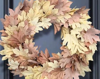 Neutral Cream and Mauve Fall Maple Leaf Wreath, Fall Wreath for Mantel, Autumn Wreath Decor, Neutral Fall Wall or Door Decor, Maple Leaves