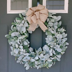 Neutral Farmhouse Wreath, Eucalyptus Lambs Ear Wreath, Gift for Mom, Year Round Wreath, Front Door Wreath, Spring Wreath, double door wreath