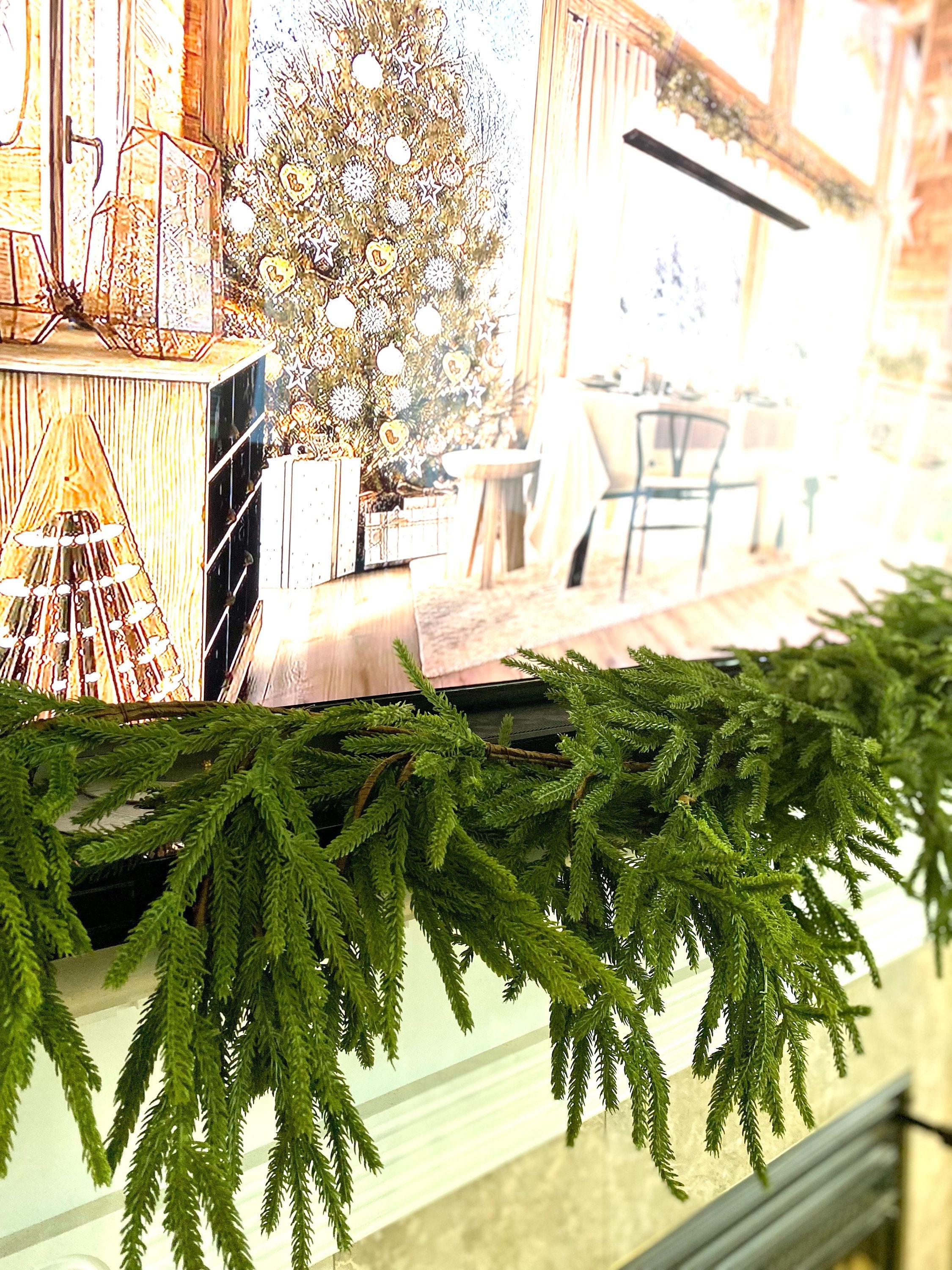 Real touch norfolk pine garland for mantle holiday decor for etsy