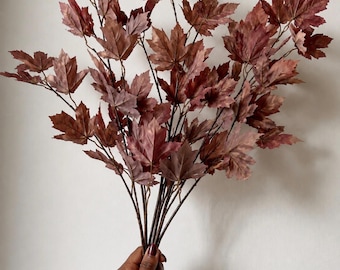 Bundle of  4 - 36" Bendable Burgundy Maple Leaf Stem Bundle: Autumn Decor