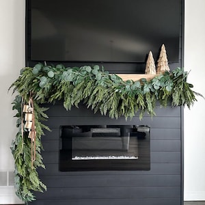 Artificial Cedar and Norfolk Pine Garland, Winter Garland for Stairs, Holiday Garland for Mantel, Christmas Garland, Real Touch Garland