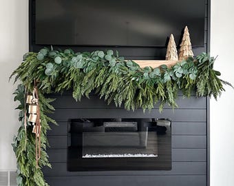 Artificial Cedar and Norfolk Pine Garland, Winter Garland, Mantel Holiday Garland, Christmas Garland, Real Touch Garland