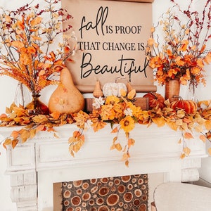 Signe de l'automne, le changement est beau, décoration murale automne, signe de parchemin, signe automne avec citation, signe citation automne, décoration de salon, décoration d'entrée d'automne