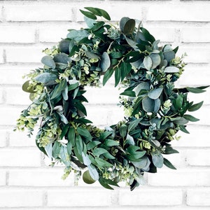 Year Round Farmhouse Wreath with Eucalyptus, Front Door Summer Wreath, Greenery Wreath, Neutral Wall Decor, Porch Decor,  Mantle Decot