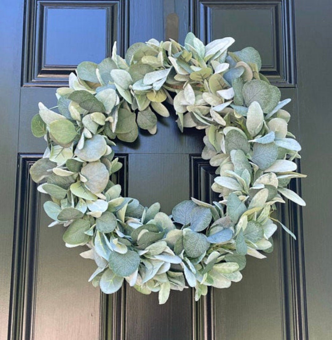 Lambs Ear Wreath for Front Door, Farmhouse Eucalyptus Wreath, Small