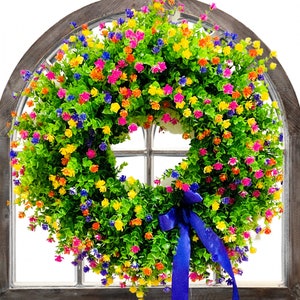 Multicolored Summer and Spring Door Wreath, Colorful Wreath, Farmhouse Wreath, French Country Wreath, Country Window Wreath, Gift for Mom