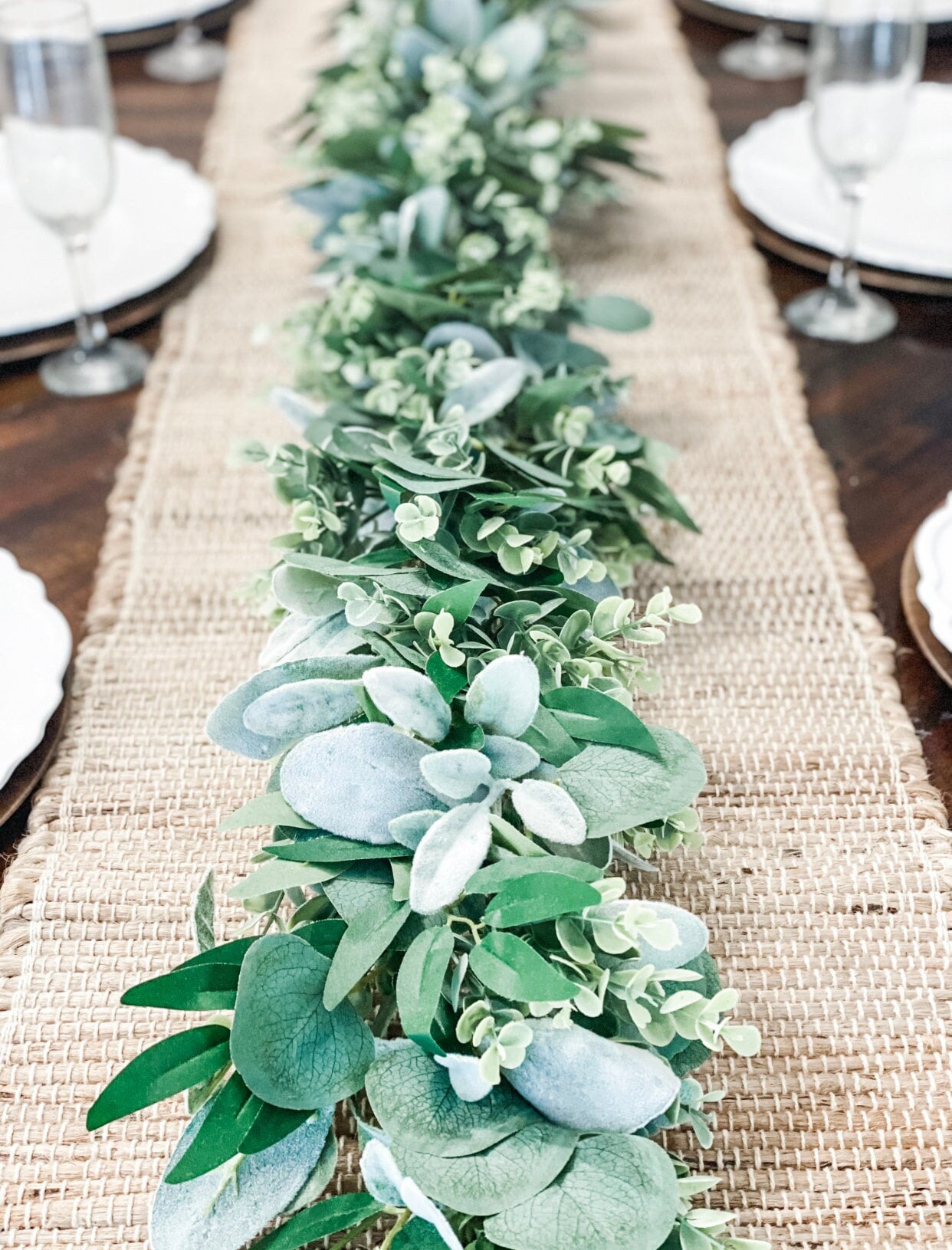 Artificial Eucalyptus and lamb ear greenery garland for mantel, table runner,  mantel decor,   table decor, garland for wedding